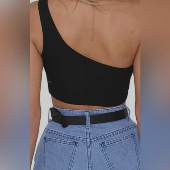 NWOT Minclouse Women's One Shoulder Sleeveless Crop Tops Summer Tank Tees - Picture 4 of 9